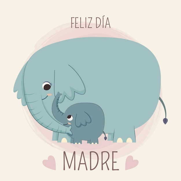 Flat mother's day illustration in spanish with elephants