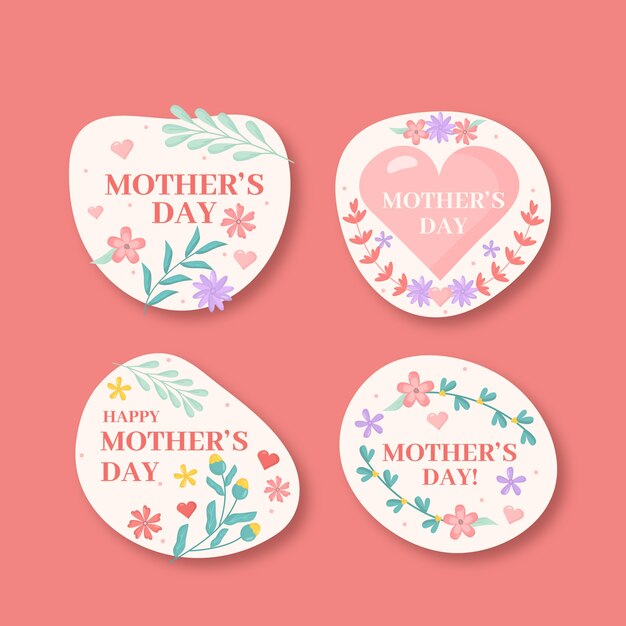 Flat mother's day labels collection