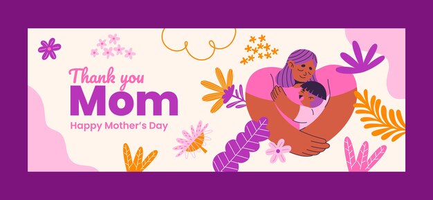 Flat mother's day social media cover template