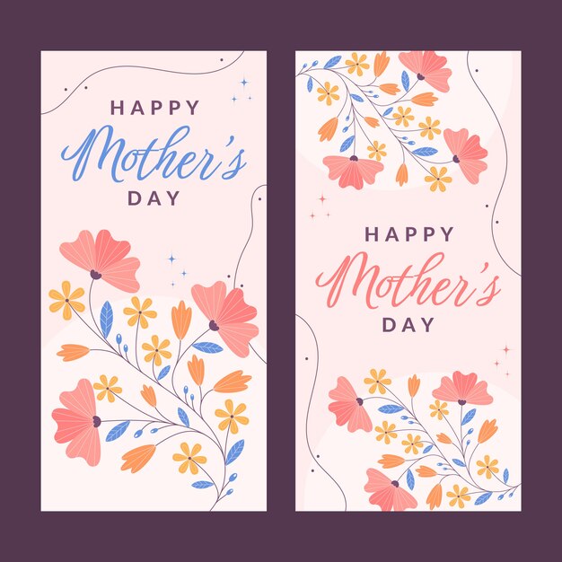 Flat mother's day vertical banners pack