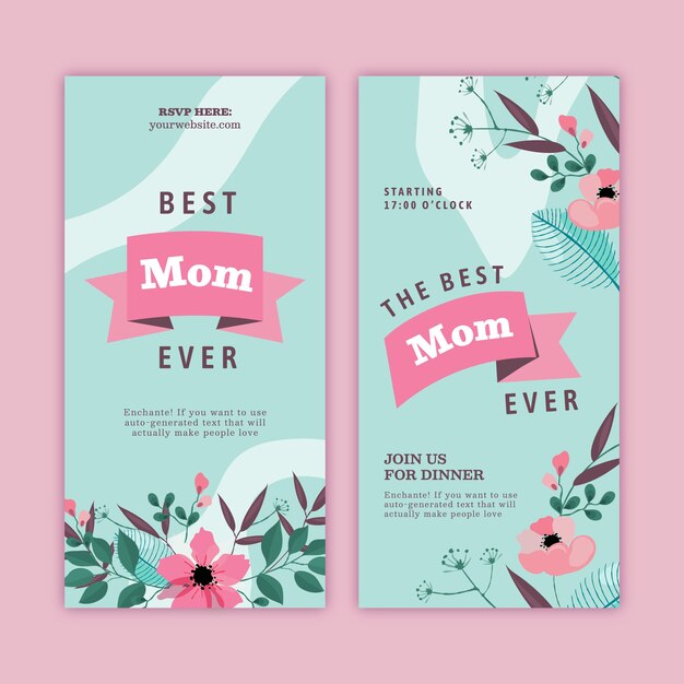 Flat mother's day vertical banners pack