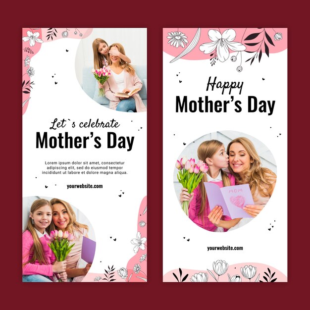 Flat mother's day vertical banners pack