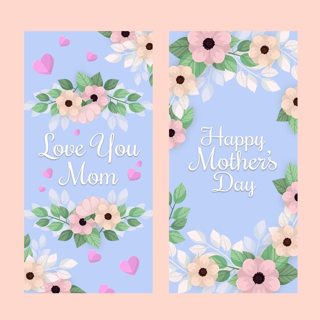 Flat mother's day vertical banners pack