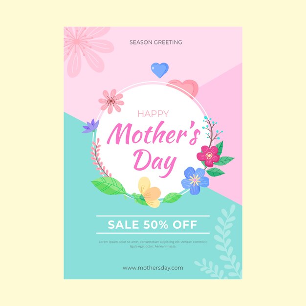 Flat mother's day vertical poster template