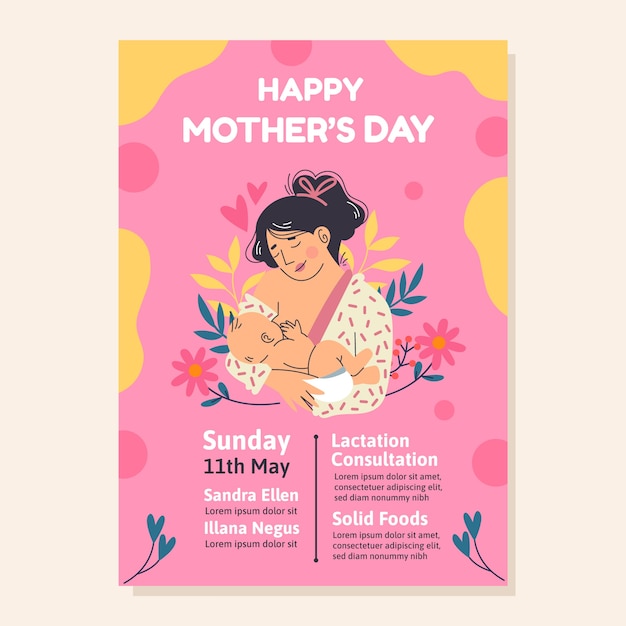 Flat mother's day vertical poster template