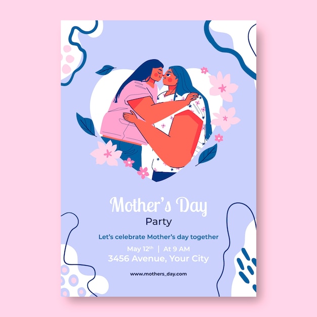 Flat mother's day vertical poster template