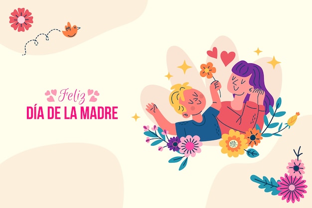 Flat mothers day background in spanish