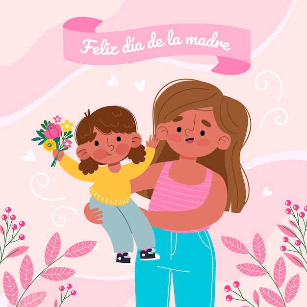 Flat mothers day background in spanish