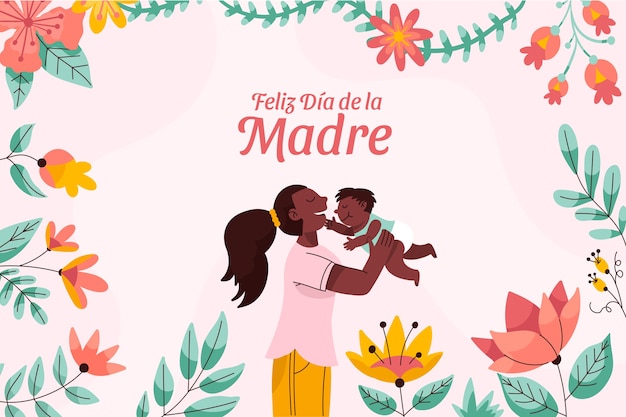 Flat mothers day background in spanish