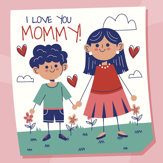 Free Vector flat mothers day children drawings illustration