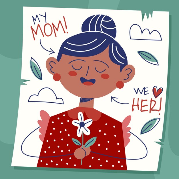 Flat mothers day children drawings illustration