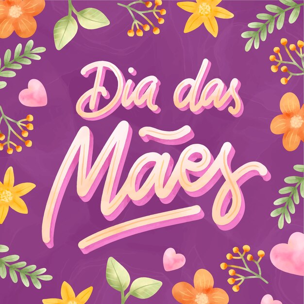 Flat mothers day floral lettering in portuguese