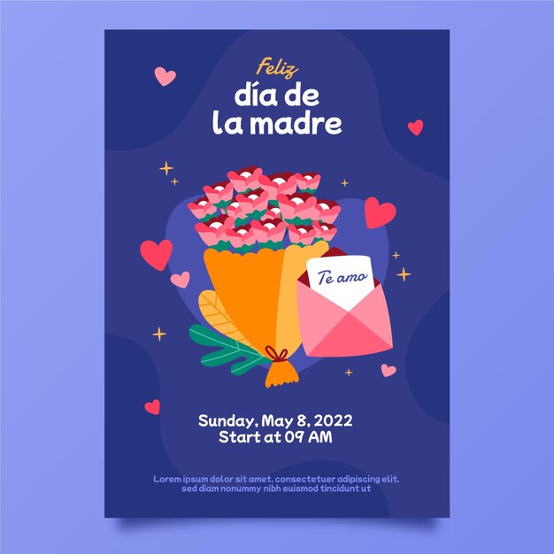 Flat mothers day greeting card template in spanish