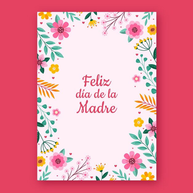 Flat mothers day greeting card template in spanish