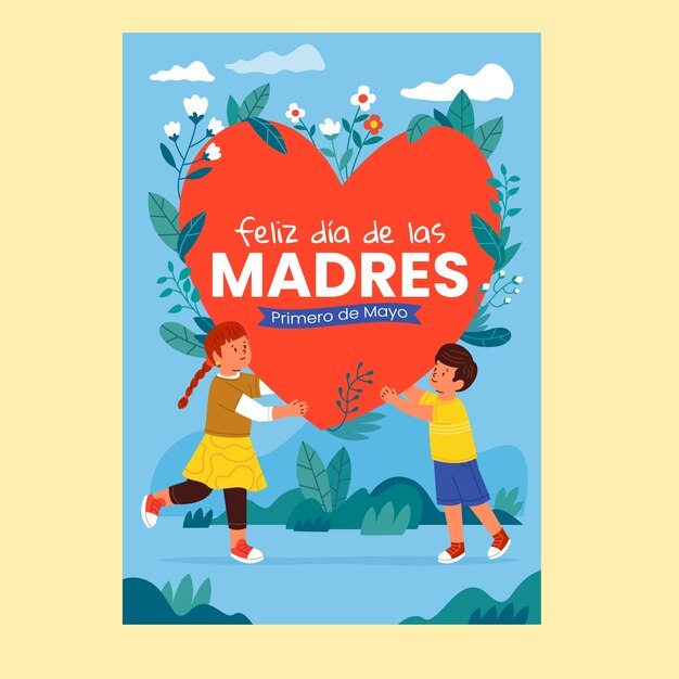 Flat mothers day greeting card template in spanish