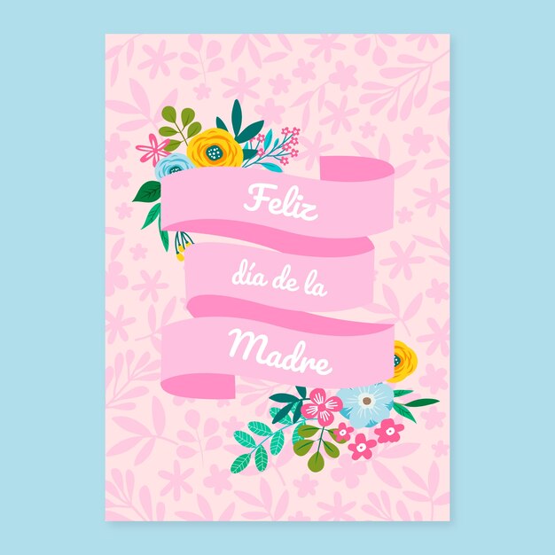 Flat mothers day greeting card template in spanish