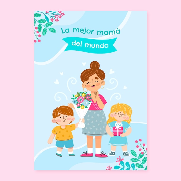 Flat mothers day greeting card template in spanish