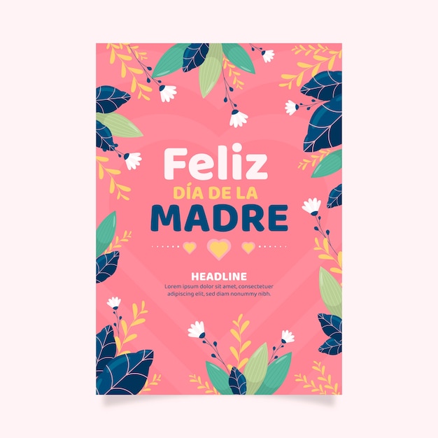 Flat mothers day greeting card template in spanish