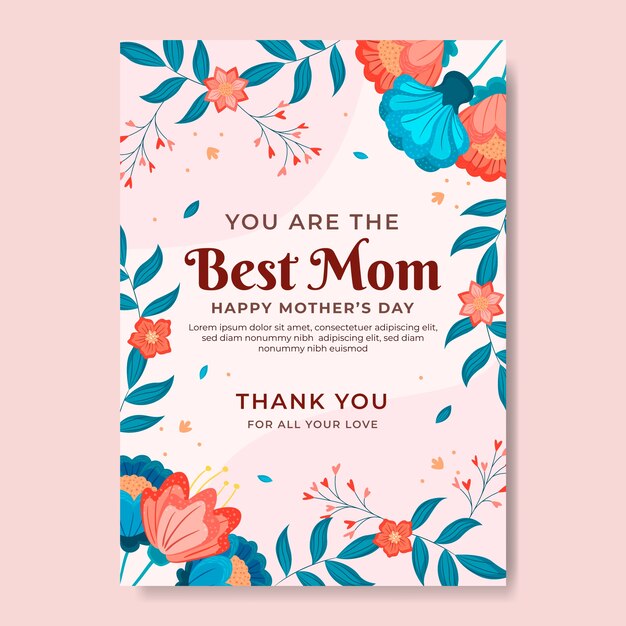 Flat mothers day greeting card template in spanish