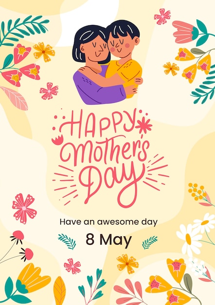 Flat mothers day greeting card template in spanish