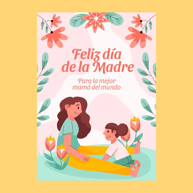 Flat mothers day greeting card template in spanish