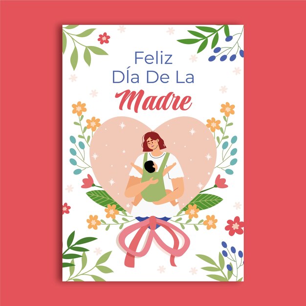 Flat mothers day greeting card template in spanish