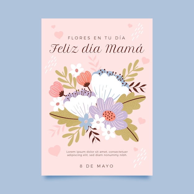 Flat mothers day greeting card template in spanish