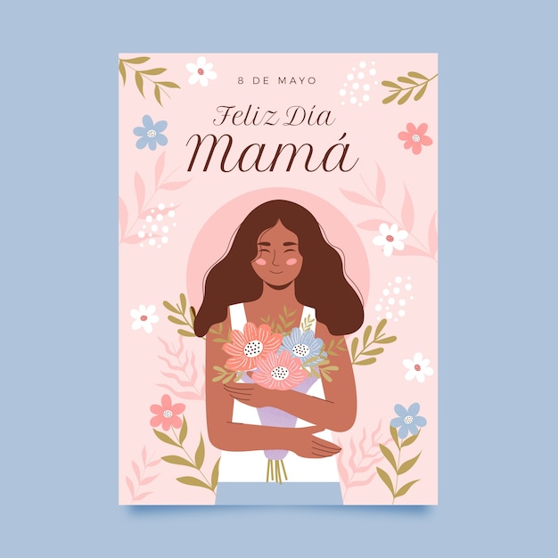 Flat mothers day greeting card template in spanish