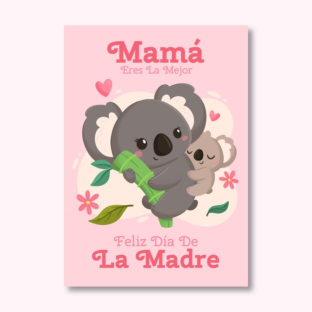 Flat mothers day greeting card template in spanish