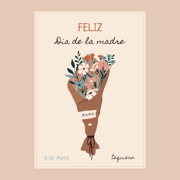 Free vector flat mothers day greeting card template in spanish