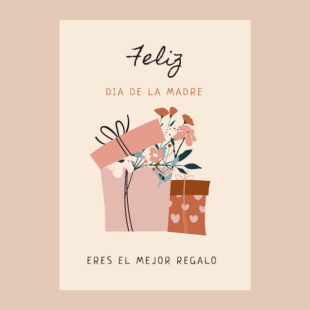 Free Vector flat mothers day greeting card template in spanish