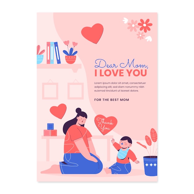 Free Vector flat mothers day greeting card template