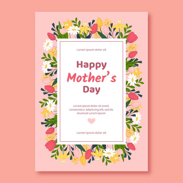 Free vector flat mothers day greeting card template