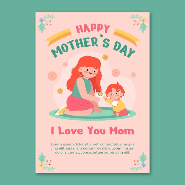 Flat mothers day greeting card template