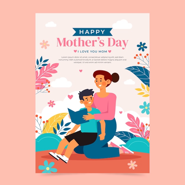 Free Vector flat mothers day greeting card template