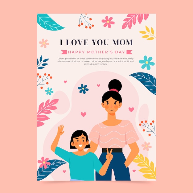 Flat mothers day greeting card template