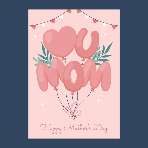 Free vector flat mothers day greeting card template