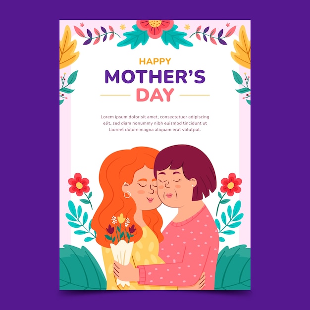 Flat mothers day greeting card template