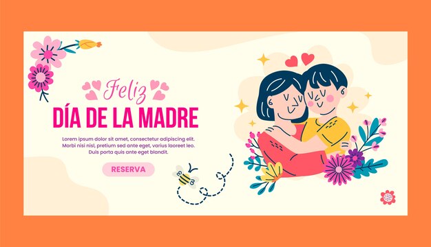 Flat mothers day horizontal banner template in spanish