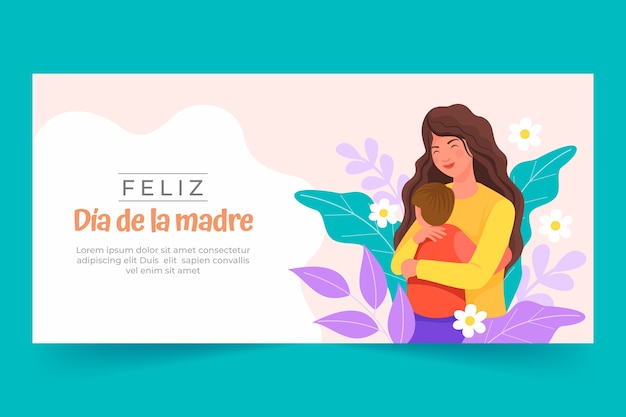 Flat mothers day horizontal banner template in spanish