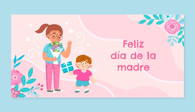 Flat mothers day horizontal banner template in spanish