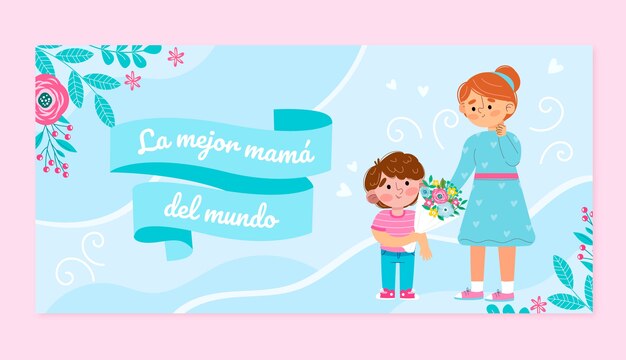 Flat mothers day horizontal banner template in spanish