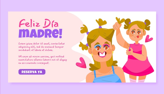 Flat mothers day horizontal banner template in spanish