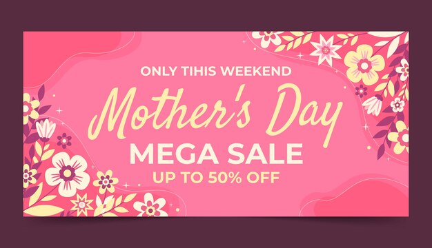 Flat mothers day horizontal banner template in spanish