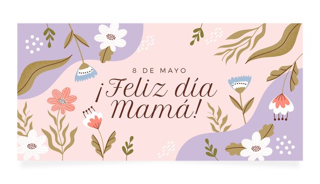 Flat mothers day horizontal banner template in spanish