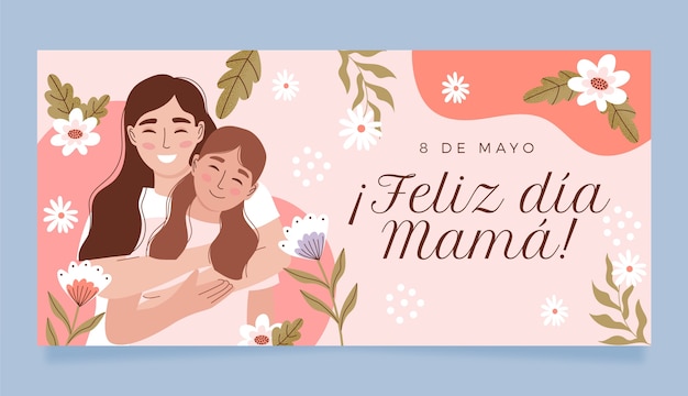 Flat mothers day horizontal banner template in spanish