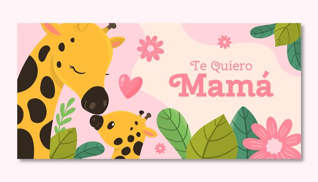 Flat mothers day horizontal banner template in spanish