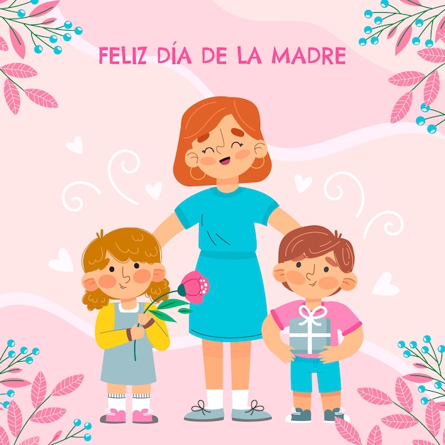 Flat mothers day illustration in spanish