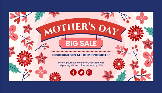 Flat mothers day sale horizontal banner template