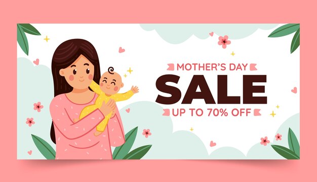 Flat mothers day sale horizontal banner template